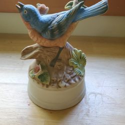 Rare Vintage Bluebird Music Box Figurine Mann Milano Porcelain Eda Blue Bird Musical