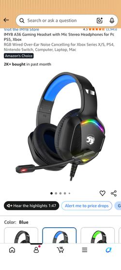 IMYB A36 Gaming Headset with Mic Stereo Headphones for Pc PS5, Xbox
RGB Wired Over-Ear Noise Cancell