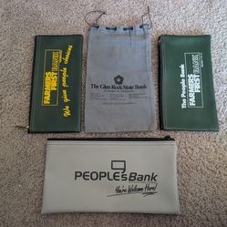Vintage Lot of 4 Bank Deposit Bags Zipper & Canvas Mixed Banks