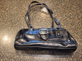 Purse black short/long rectangle buckle strap over the top 6x12"