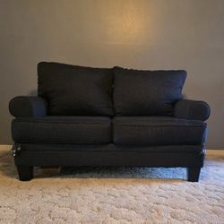 Living Spaces Navy Sofa, Loveseat & Ottoman Set, Smoke-Free Home – $250
