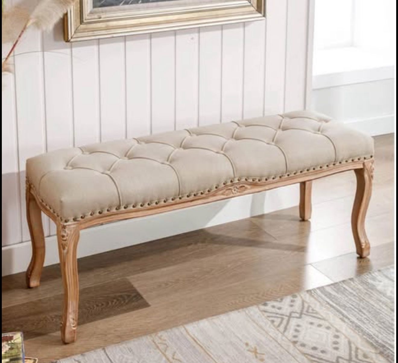 Julia Vintage Ottoman Bench Linen Color