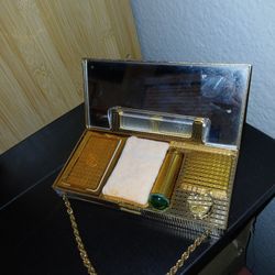 Antique Or Vintage Evans Elegance Gold Tone Engine Turned Double Sided Clutch Compact 