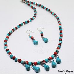 Beautiful Handmade New Turquoise Teardrop Necklace Earrings