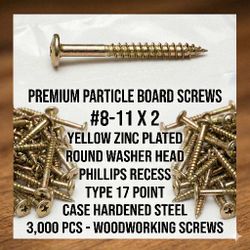  3000 Pc Box #8 x 2" Particle Board Screws - Washer Head Yellow Zinc -