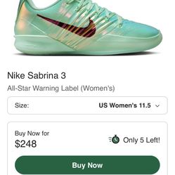 Nike All Star Sabrina 3 Size 10m 11.5w