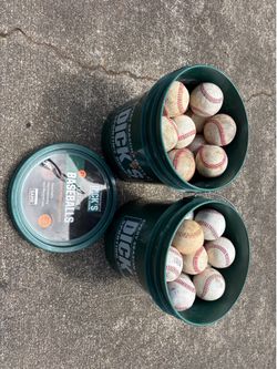 2 buckets leather baseballs