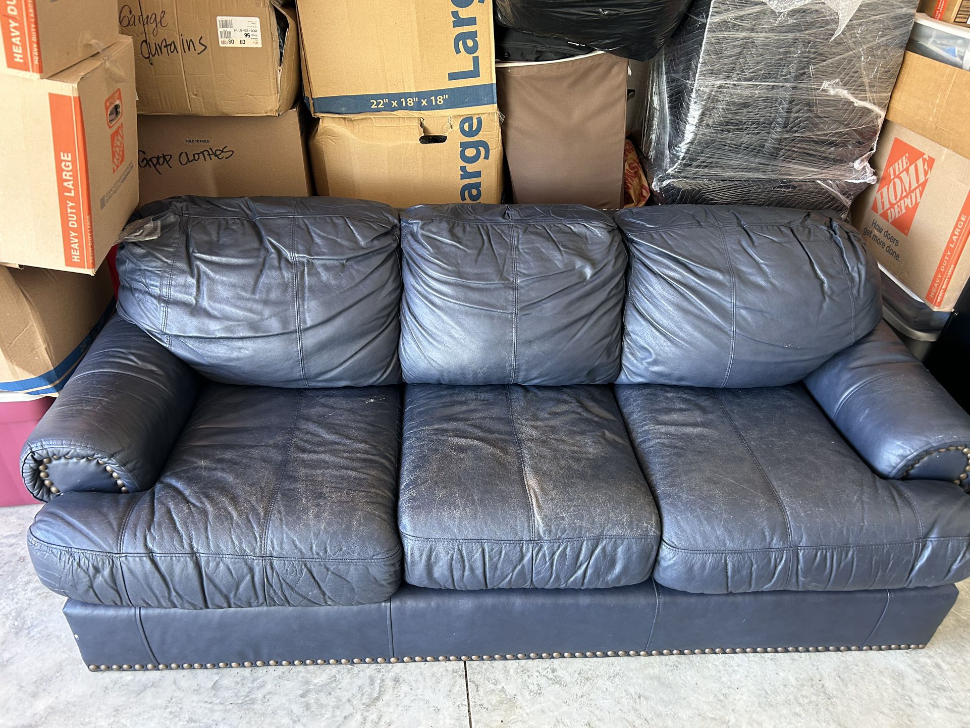 Blue leather sleeper sofa