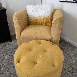 Yellow Textured Accent Chair And Ottoman.