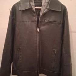 Mens Guess Leather Jacket With Removable Hoodie 