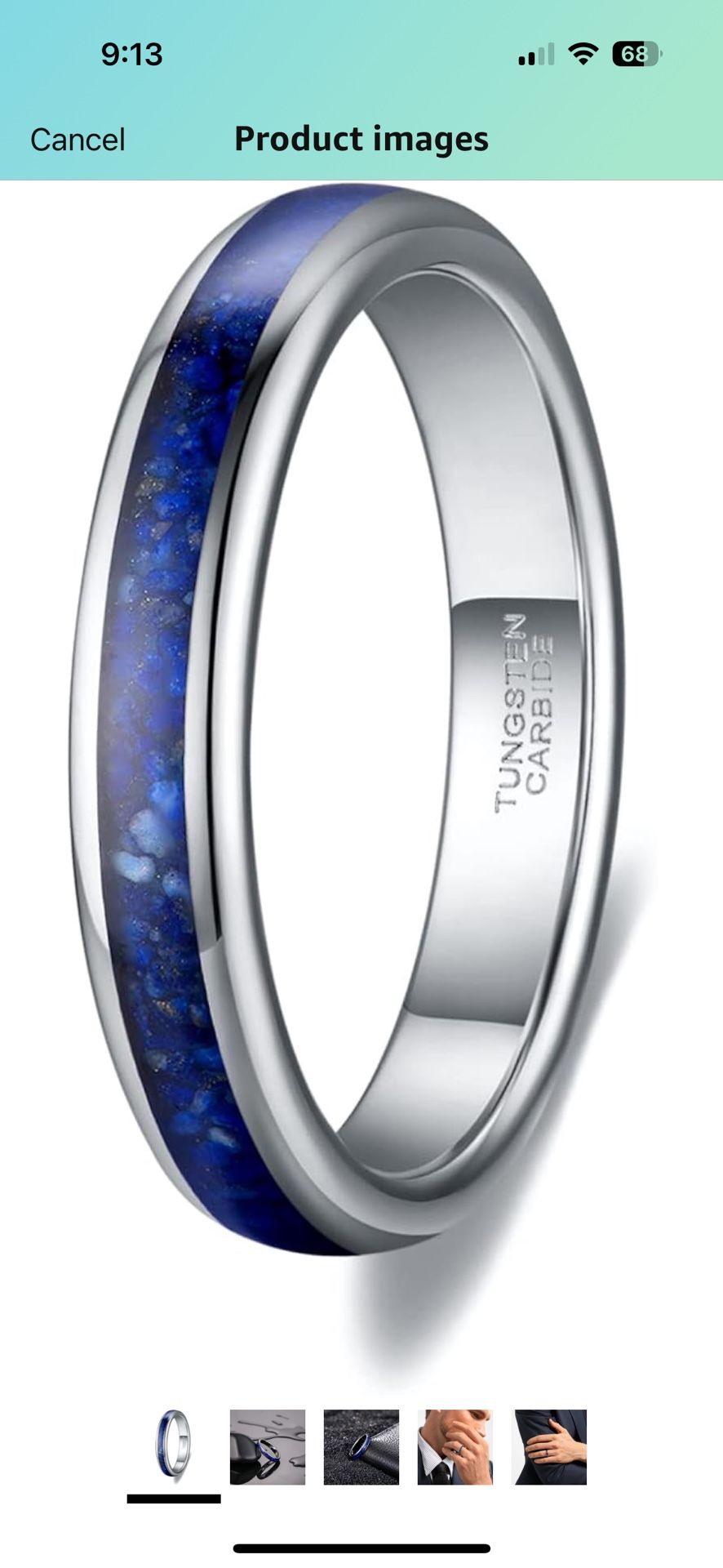 4mm Tungsten Rings for Men Women Blue Turquoise Lapis Lazuli Inlay Mens Wedding Band Silver Engagement Promise Ring High Polished Dome Comfort Fit Siz