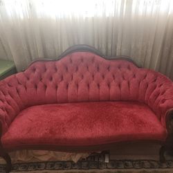 Red Antique Couch And Chair 