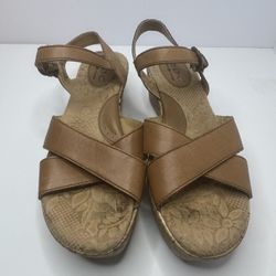 BOC Born Concept Brown Leather Cork Wedge Sandals Size 7