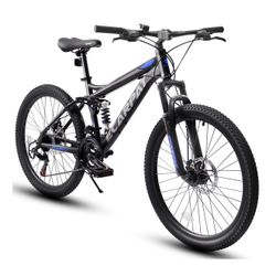 Ecarpat 27.5 inch Full Suspension Mountain Bike, 21-Speed Mountain Bicycle with Dual Disc Brakes, Steel Frame MTB Bike for Adult Mens Outdoor, Black