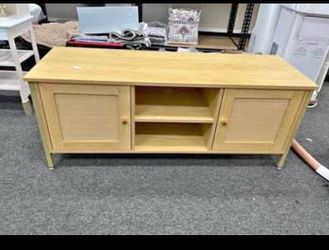 New Assembled Boho Natural TV Stand Fits TVs up to 55 in. with Faux Rattan Door
