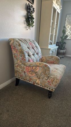 Floral Tufted Accent Chair with Nailhead Trim