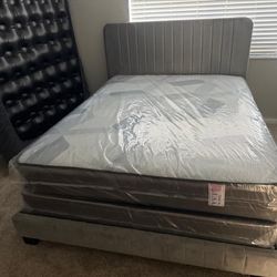 NEW BED FRAME QUEEN SIZE WITH MATTRESS AND BOX SPRING