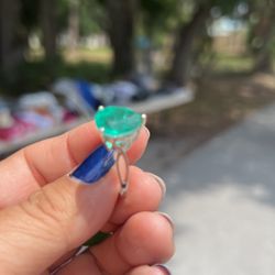 Green Jade And Black Tahitian Ring Size 8