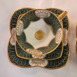 Vintage Alka Kunst Lotus Porcelain 3pc Set 