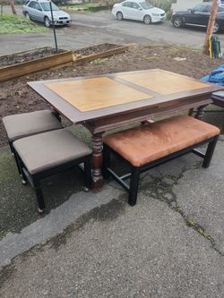 Wood 2 Tone Dining Table With Bench Seat