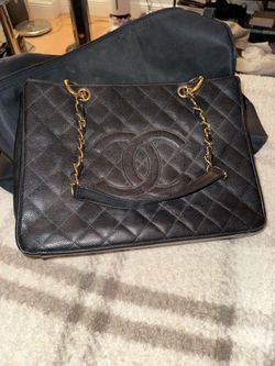 Authentic Chanel Grand Tote Bag - Black Caviar and Gold Edition