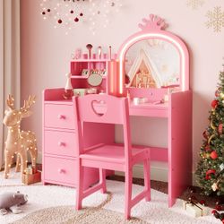 Kids Girl Vanity Table Set Pink