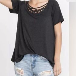 NEW Mittoshop Charcoal Gray Crisscross Top Size Small