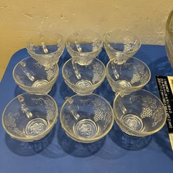Vintage Glass Bowl With Matching Cups Set 