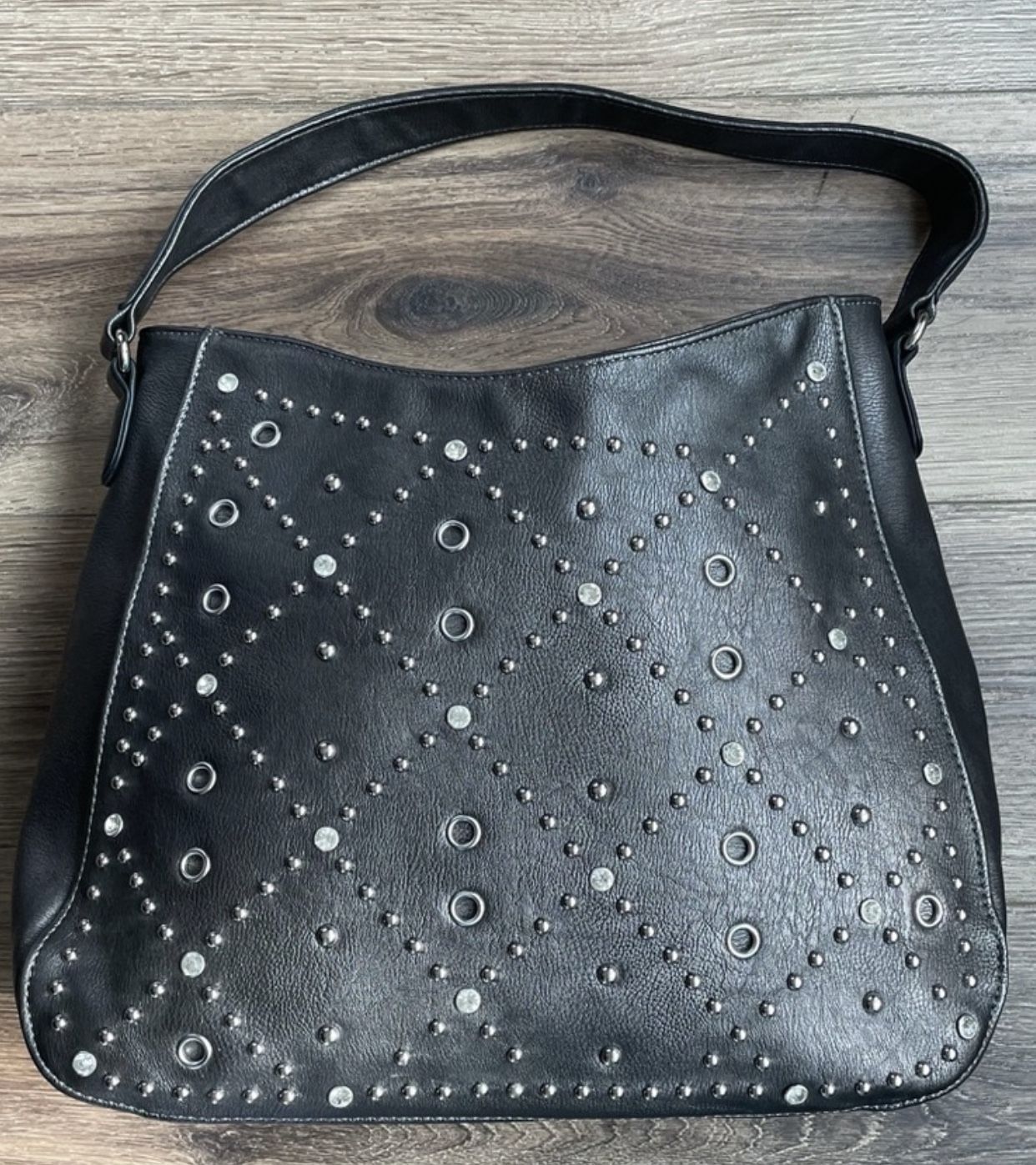 Grey Bedazzle Embellished Studded Pebble Leather hand Bag/ Purse