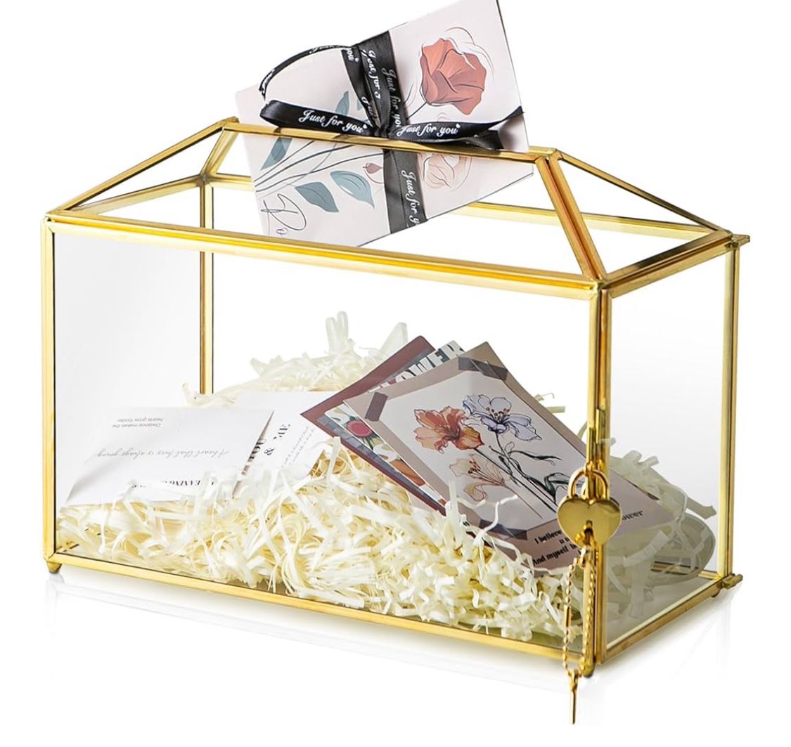 Gold And Clear Card Box, Wedding Gift Box