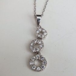 Sterling Silver Chrysos 18" Necklace with 3 Circle Cubic Zirconia Silver Pendant