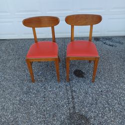 Two Small Wooden Chairs Covered With Red Vinyl Excellent Condition