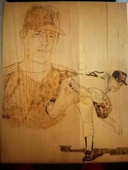 Texas Rangers Baseball Player Wood Burning Art
