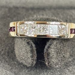 14k White and Yellow Gold Diamond and Ruby Band