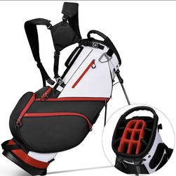 14-Way Golf Stand Bag With Cooler & Shoe Pocket & Rain Hood (White/Black/Red)