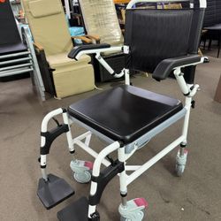 4-in-1 Bedside Commode, Shower Chair with Lockable Wheels, Commode Chair