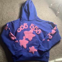 Sp5der Angel Number Hoodie Blue Size Small