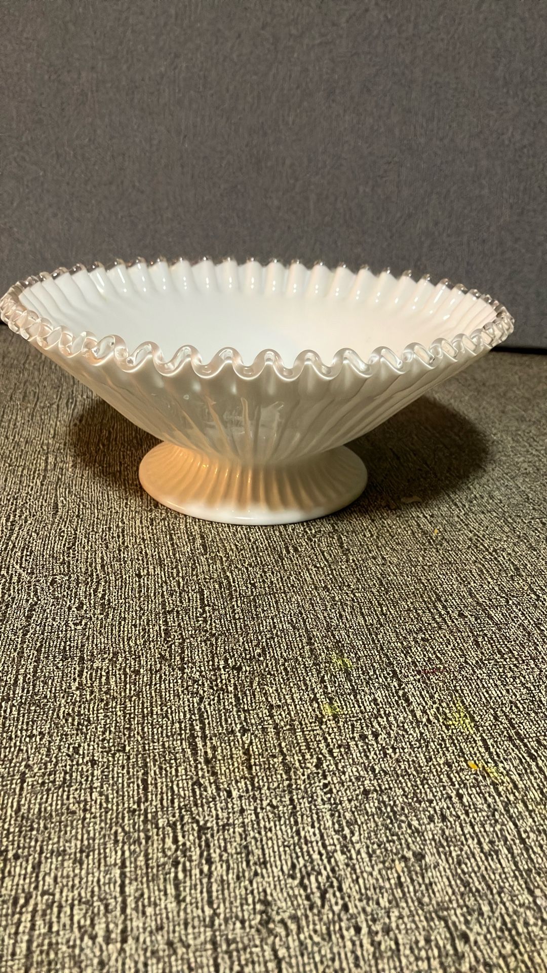 Vintage Large FENTON MILK GLASS SILVER CREST Candy Dish