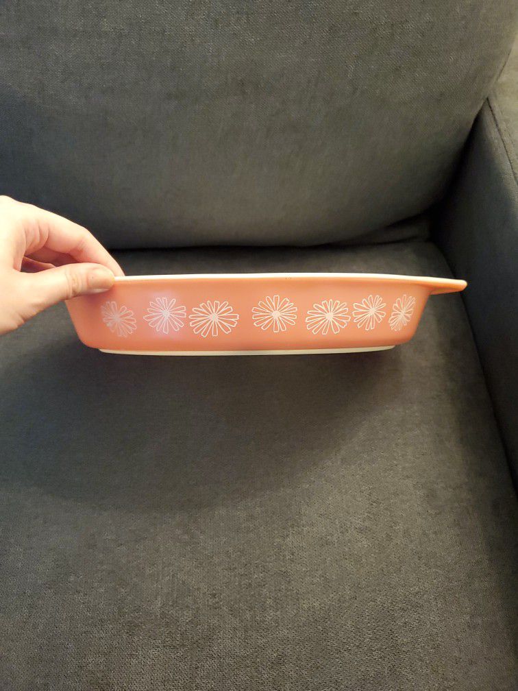 Vintage Pyrex Pink Daisy Divided Casserole Dish
