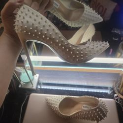 White Steve Madden Spike Pumps