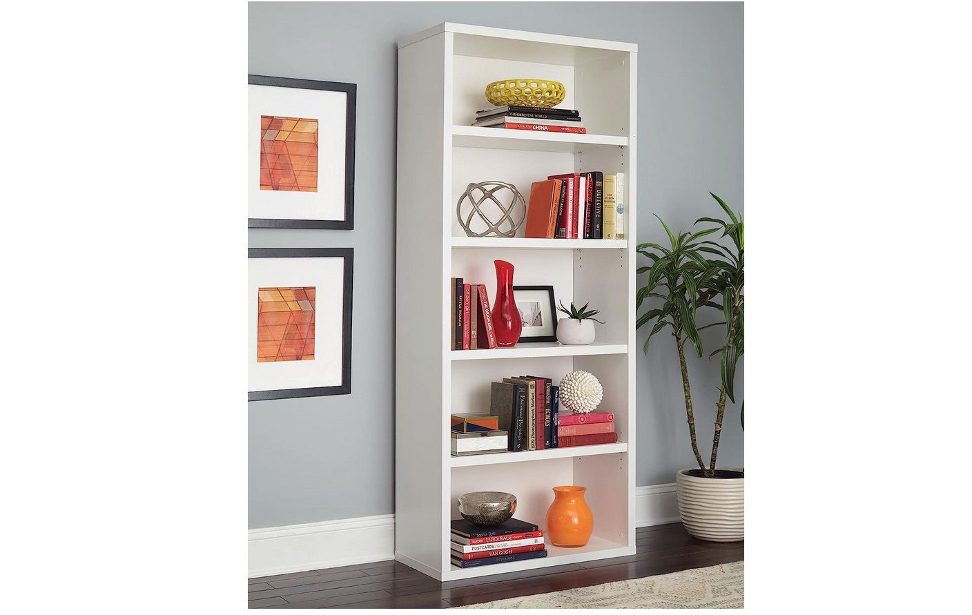 ClosetMaid Bookshelf with 5 Shelf Tiers, Adjustable Shelves, Tall Bookcase Sturdy Wood with Closed Back Panel, White Finish -New in box -No Issues -