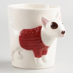 World Market 3D Bull Terrier in Red Sweater Cracked Glaze Coffee mug