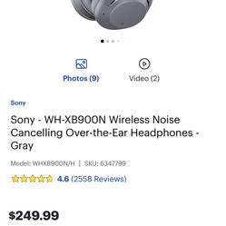 Sony - WH-XB900N Wireless Noise Cancelling Over-the-Ear Headphones - Gray