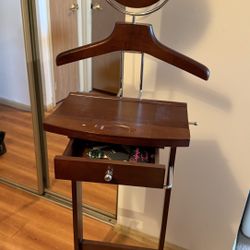 Winsome Wood Valet Stand With Mirror, Drawer, Tie Hook, Casters, Antique Walnut (94155) 