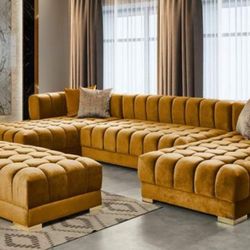 Ariana Velvet Mustard Double Chaise Sectional.

