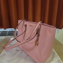 Michael Kors Pink Leather Women's Tote with Logo Charm & Original Dust Bag