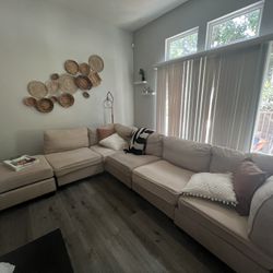 Beige 120” Wide Modular Sectional Couch With Ottoman 