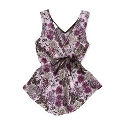 Vintage Y2K Pink Floral Brown Lace Trim V Neck Flowy Drape Tank Top