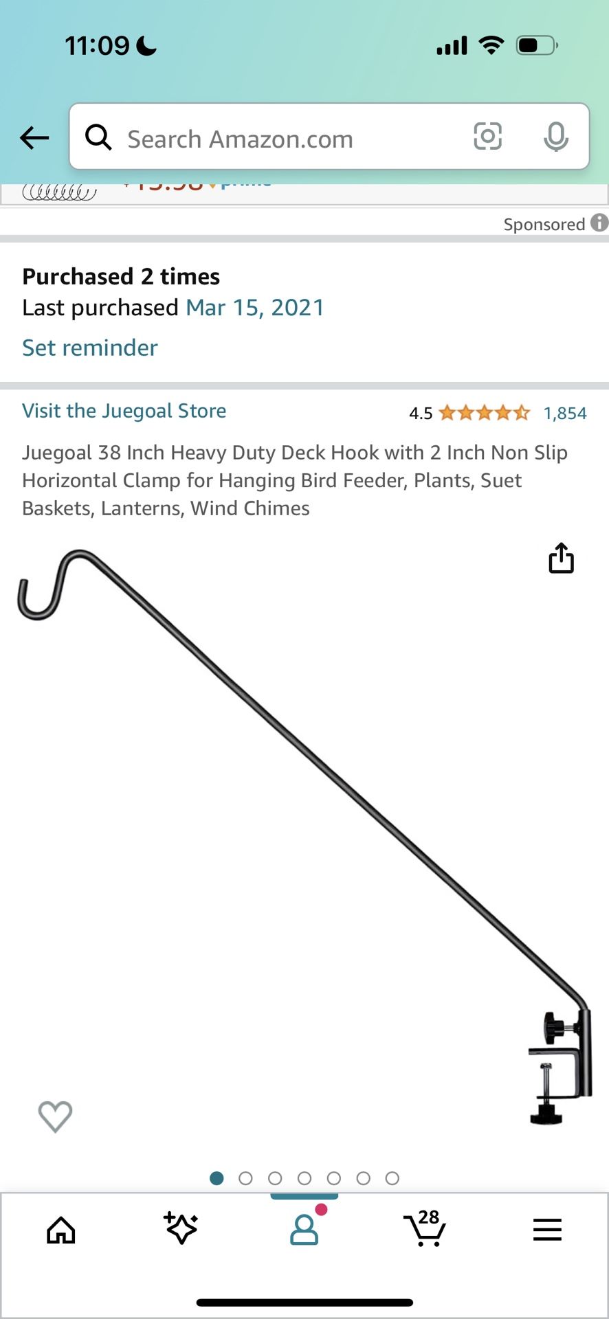 Kingsyard Heavy Duty Deck Hook, 39 Inch, Adjustable Metal Deck Railing Hooks for Hanging Bird Feeders, Planters, Suet Baskets, Lanterns, Wind Chimes,