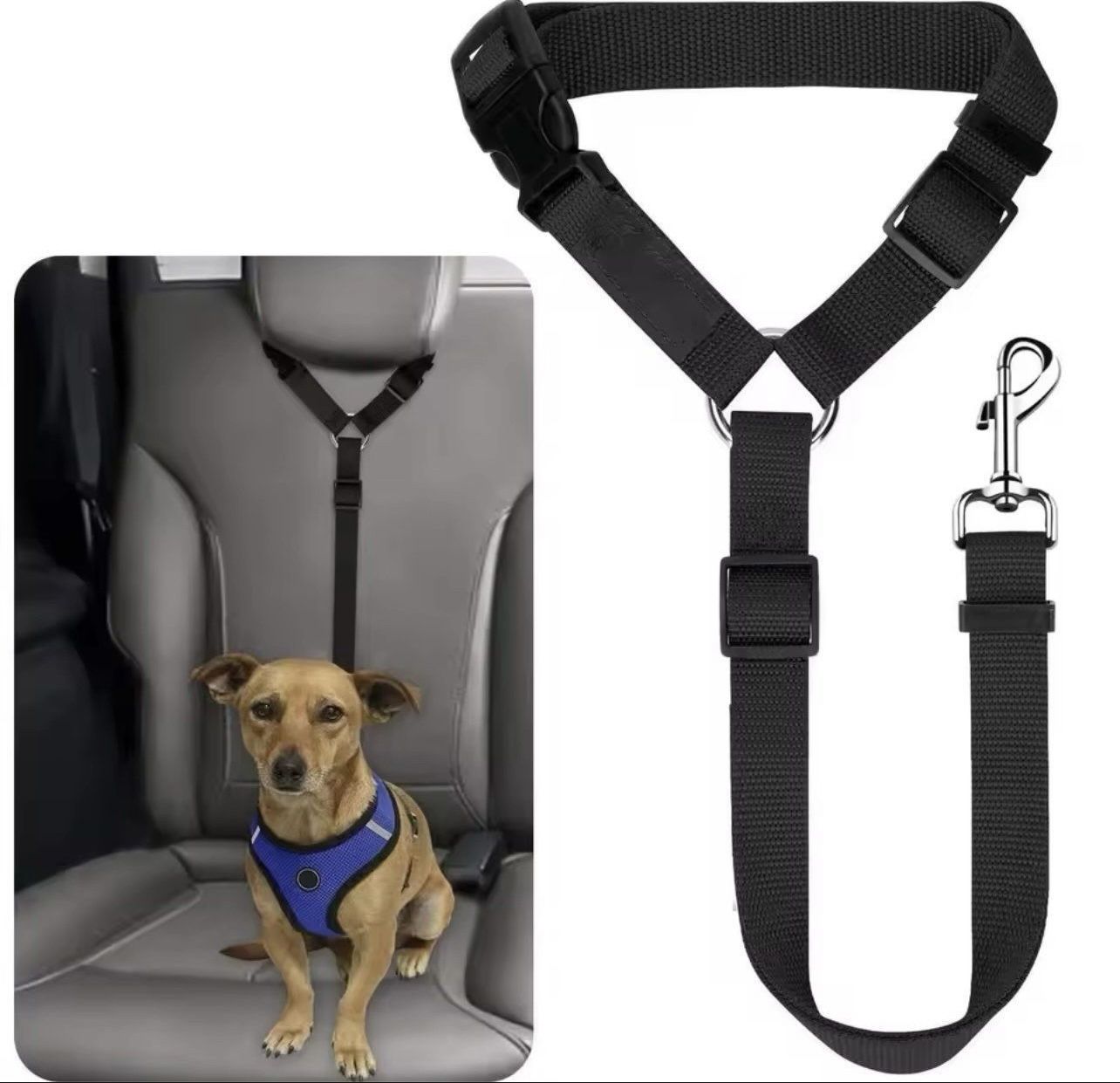 Car Safety Belt Adjustable Harness Collar For Dogs (Black)